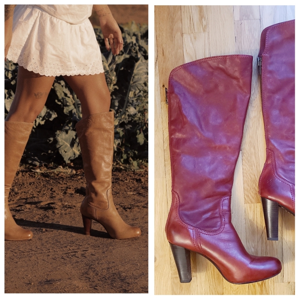 Frye Miranda Back Zip Boots Ox Blood Leather Knee High Sz 8 Minimalist Baddie